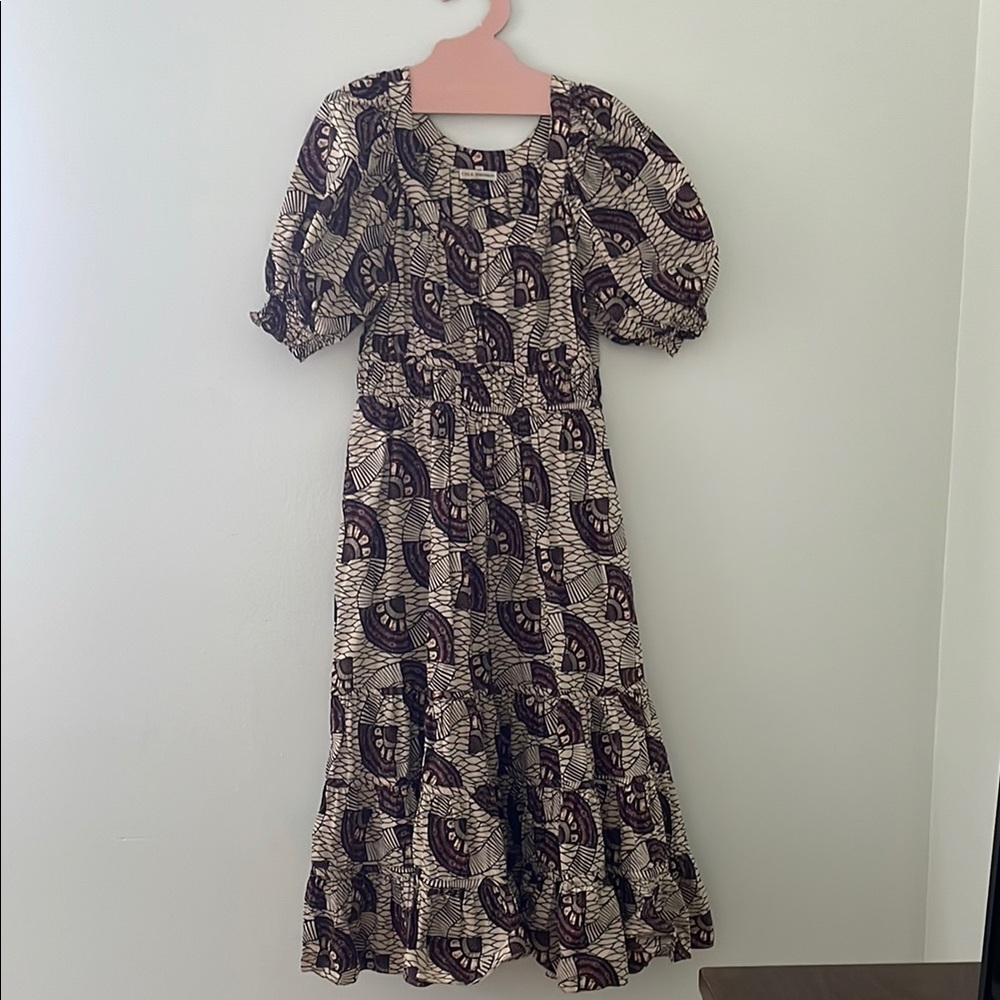 Ulla Johnson Cream Maxi Dress with Black & Brown Fan Motif